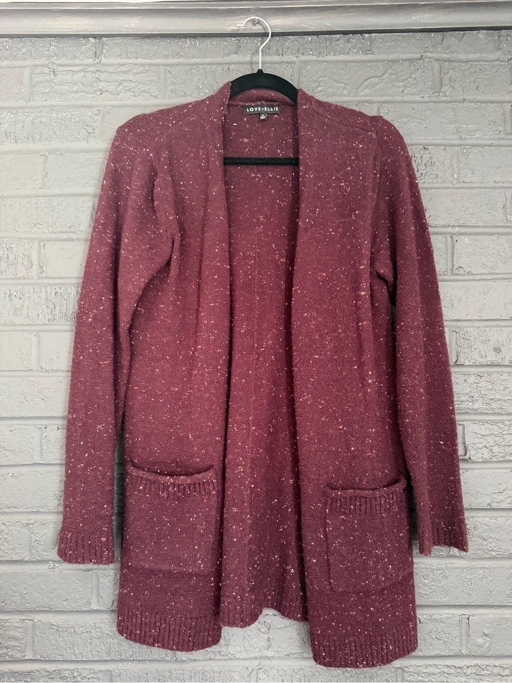 Love + Ellie Marled Burgundy Open-Front Pocket Cardigan